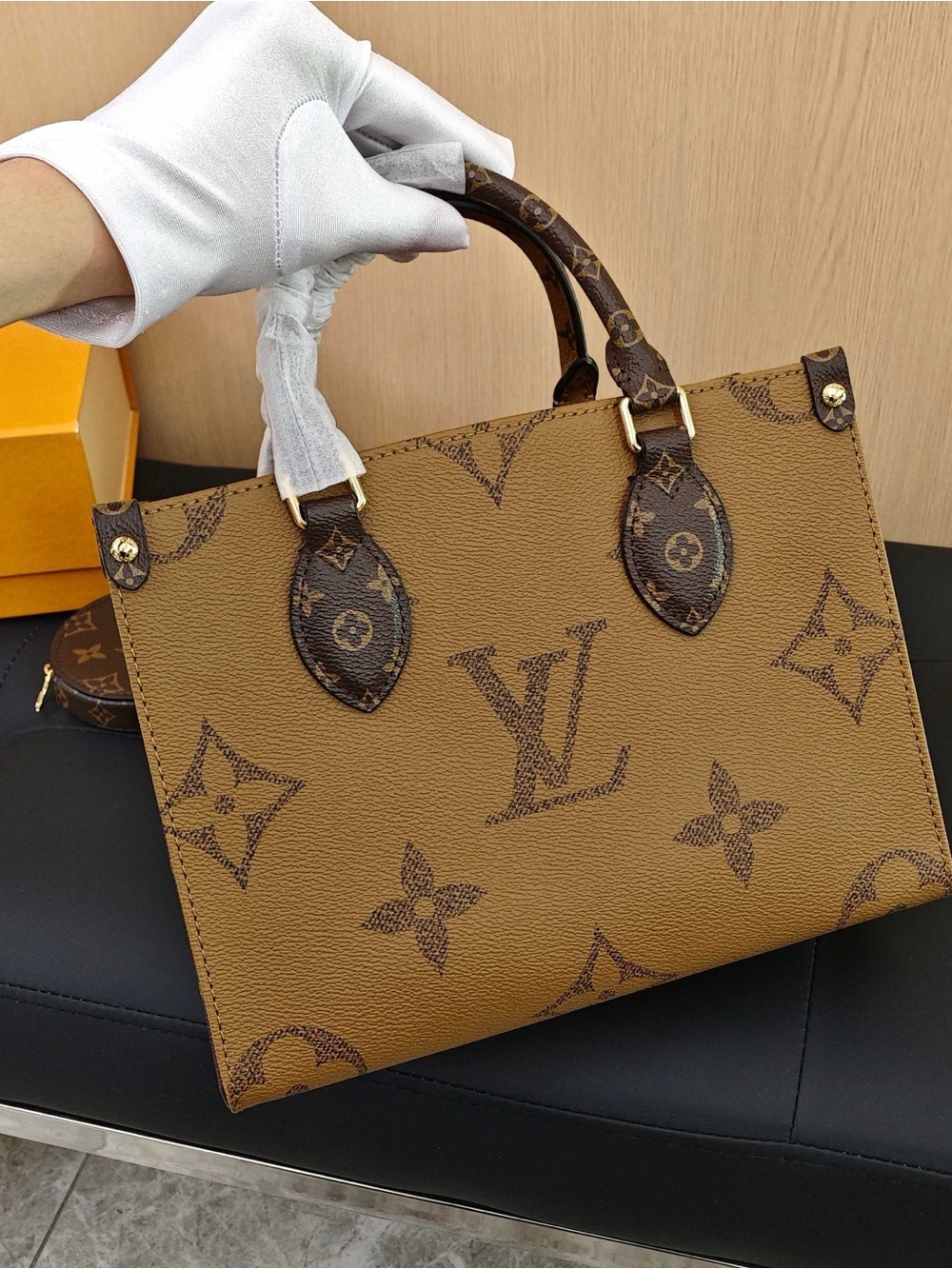Louis Vuitton Tan and Dark Brown Monogram Tote